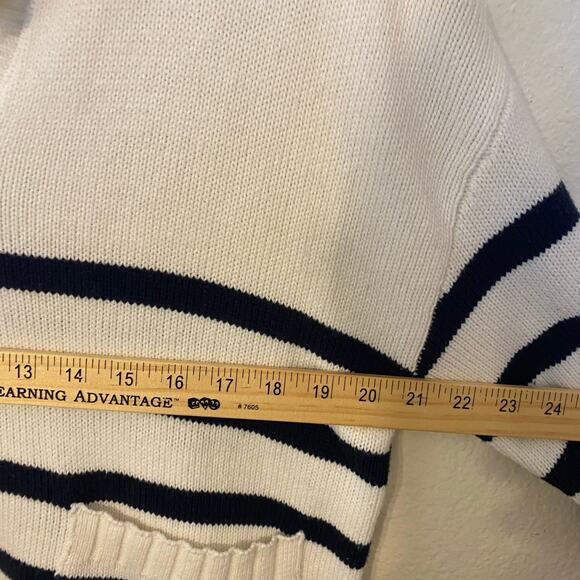 Holly Whyte Lindex Cream & Navy Blue Striped Nautical Fisherman Knit Sweater Lg - Picture 4 of 7